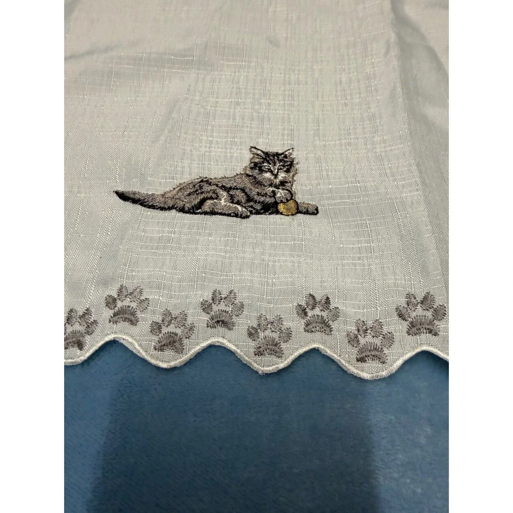 Unique Embroidered CATS window Valance Scalloped Paw Print Edges